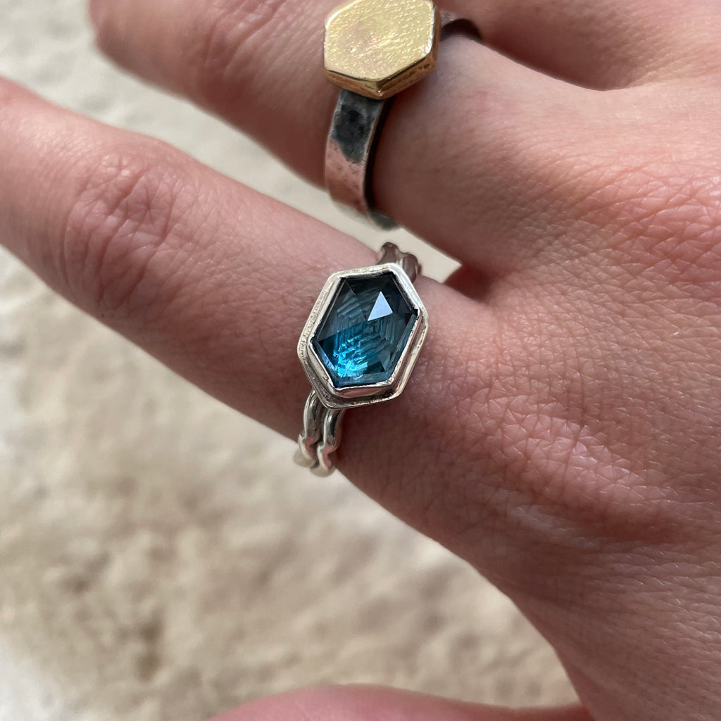 London Blue Topaz Hex Ring