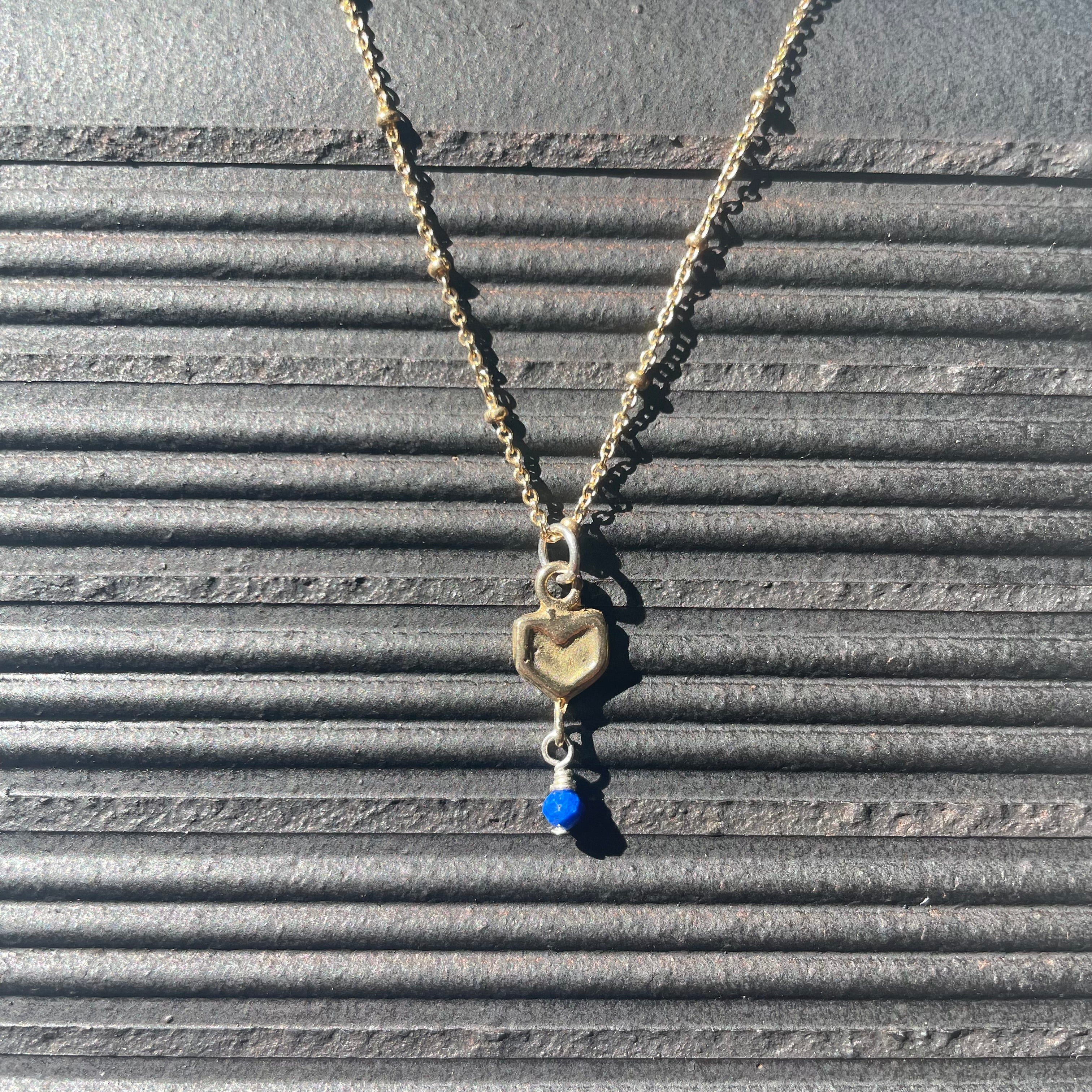 Brass Chevron and Lapis Necklace
