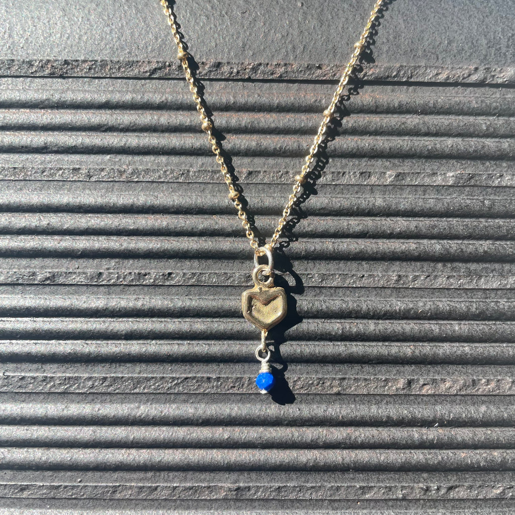 Brass Chevron and Lapis Necklace