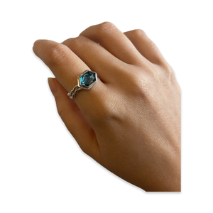 London Blue Topaz Hex Ring