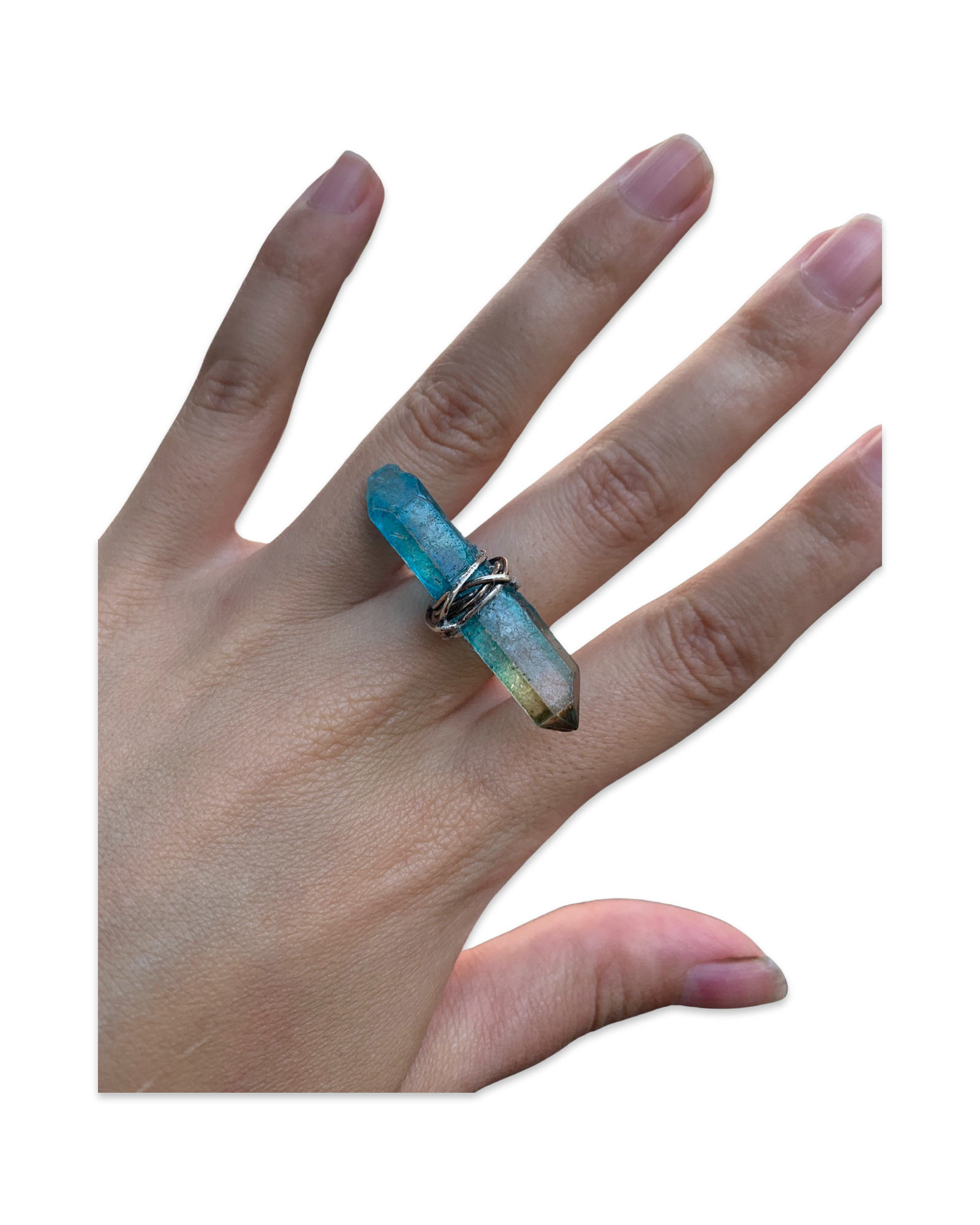 Aqua Aura Quartz Crystal Ring