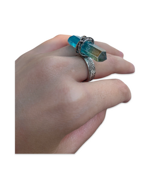 Aqua Aura Quartz Crystal Ring