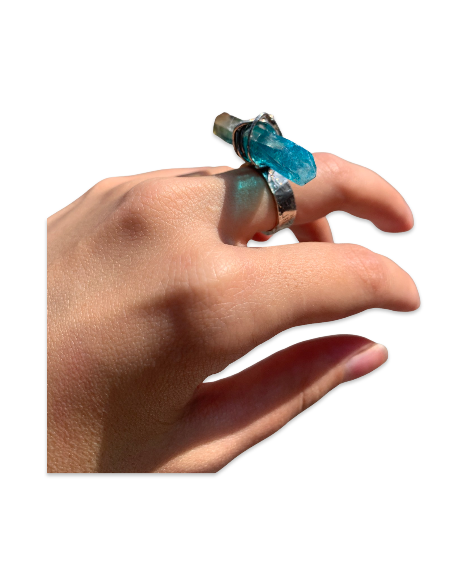 Aqua Aura Quartz Crystal Ring