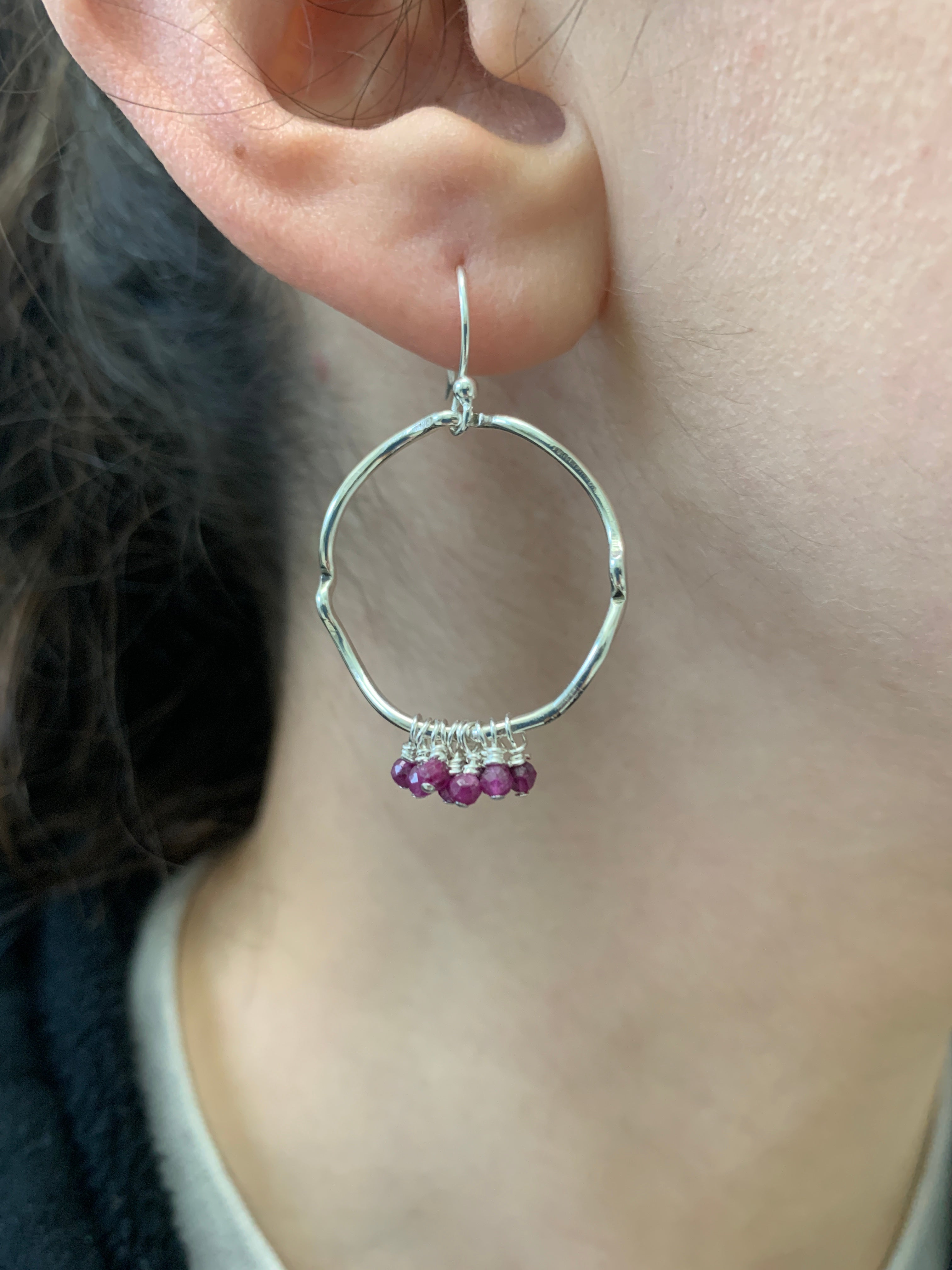 Sterling Silver and Ruby Hoop Earrings