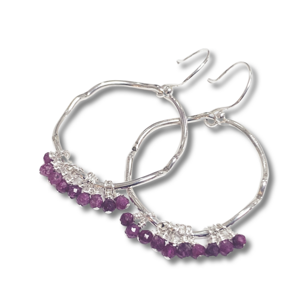 Sterling Silver and Ruby Hoop Earrings