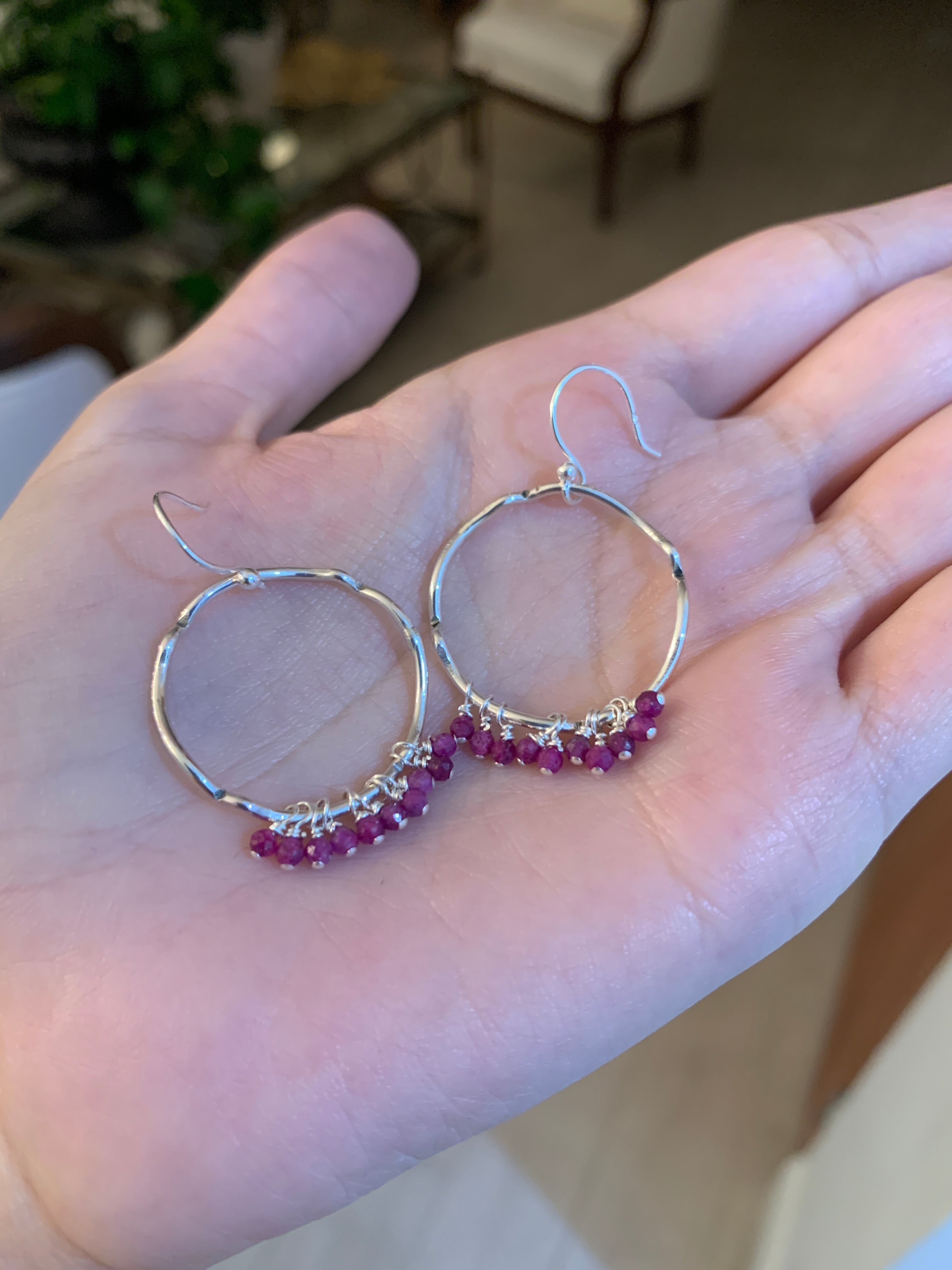 Sterling Silver and Ruby Hoop Earrings