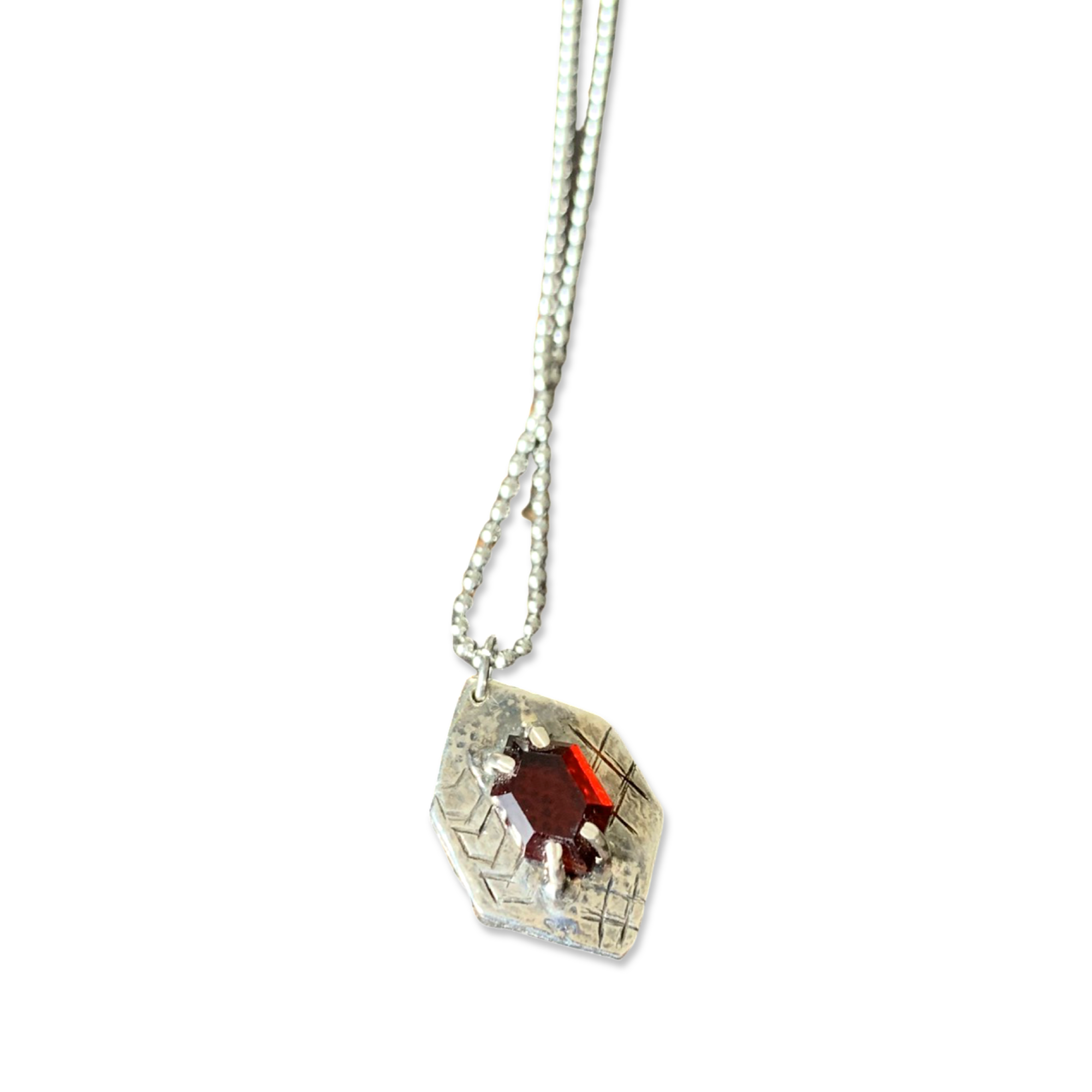 Road Rash Hex Cut Garnet Pendant