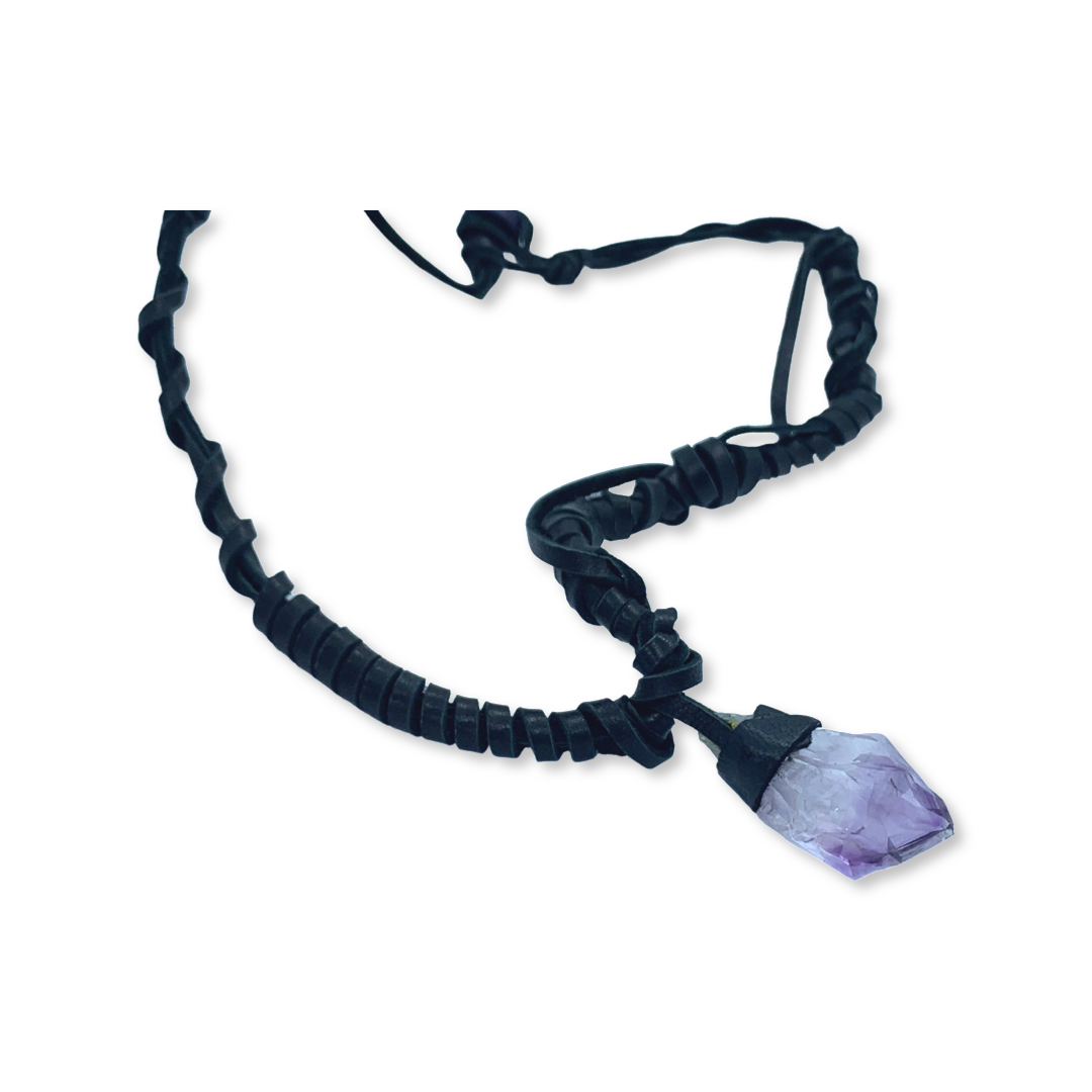 Amethyst and Leather Crystal Pendant