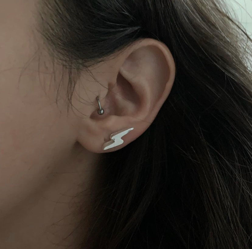 Sterling Silver Lightning Bolt Single Stud