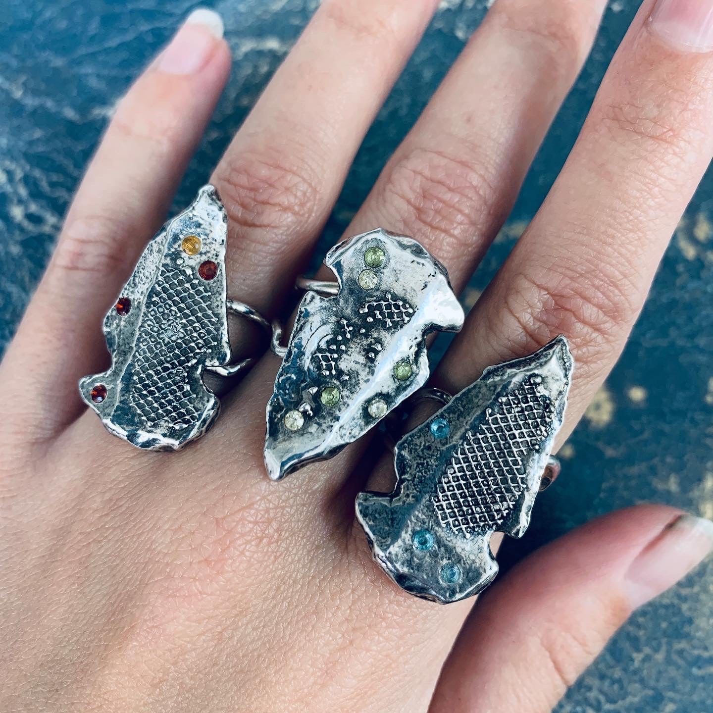 Adjustable Recycled Silver Garnet Citrine and Arrowhead Ring