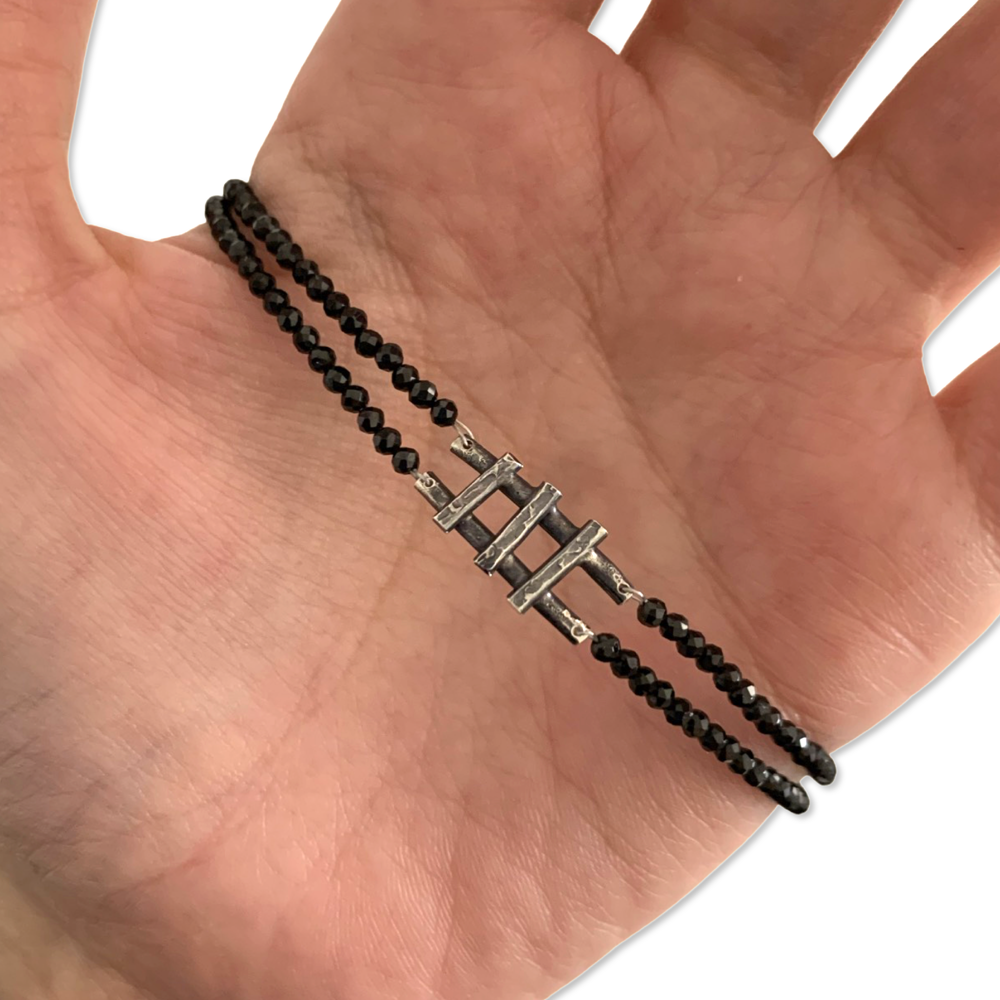 Black Spinel x Sterling Silver Train Tracks Bracelet