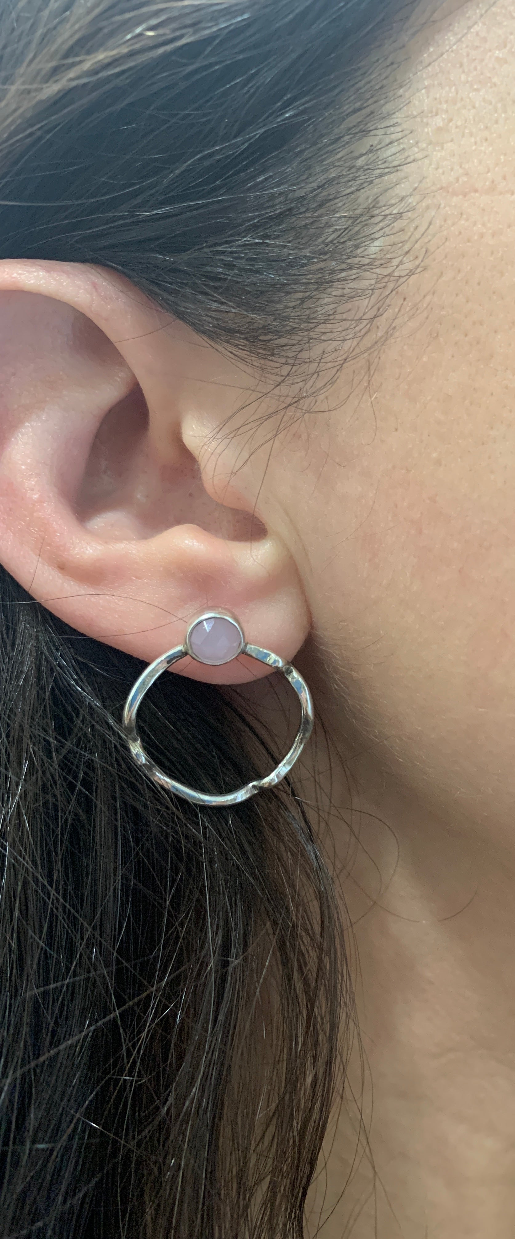 Sterling Silver and Pink Chalcedony Hoops