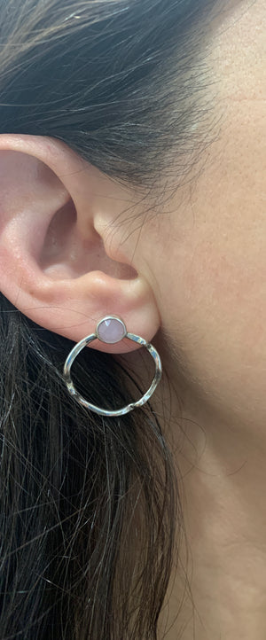Sterling Silver and Pink Chalcedony Hoops