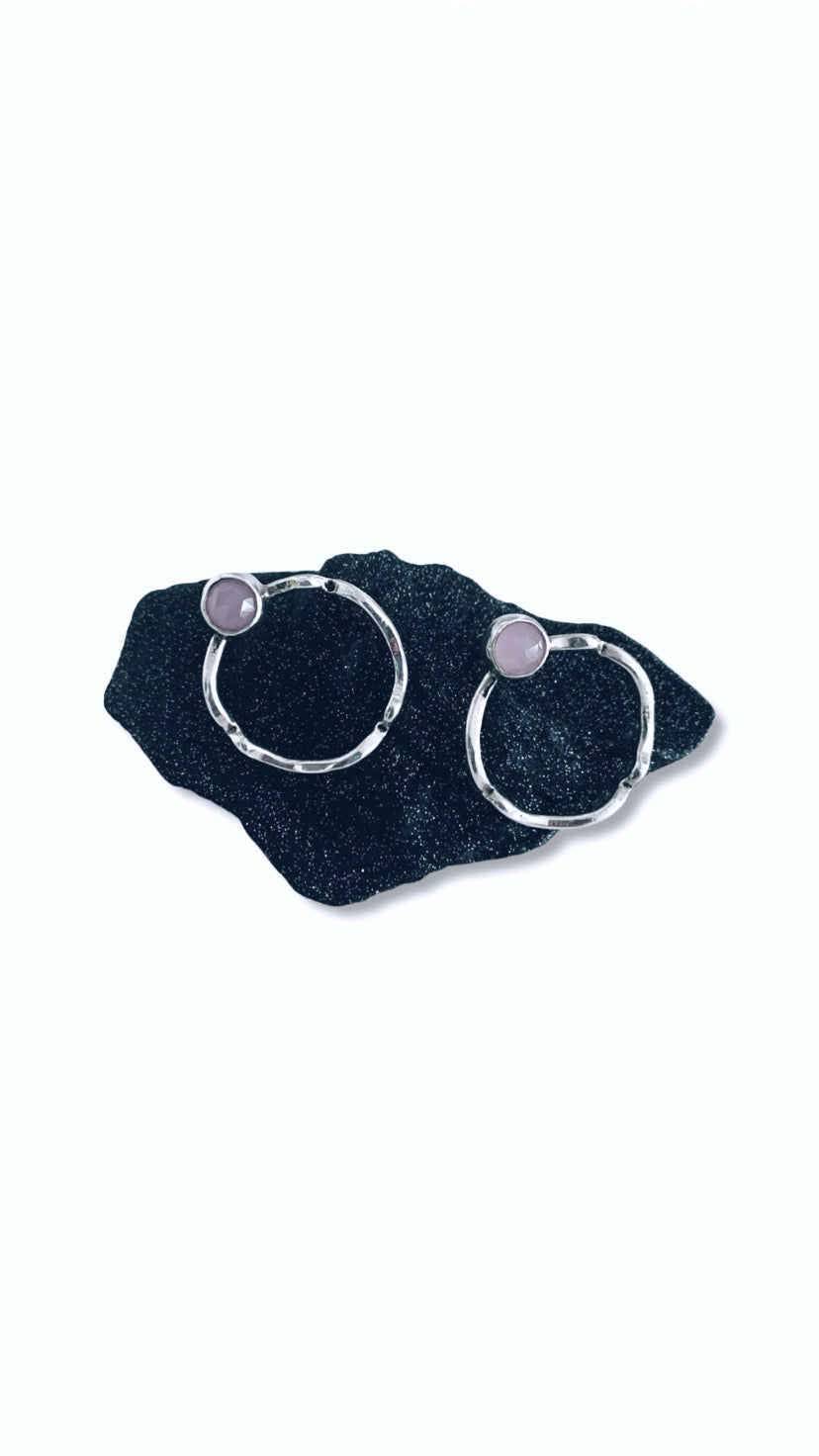 Sterling Silver and Pink Chalcedony Hoops